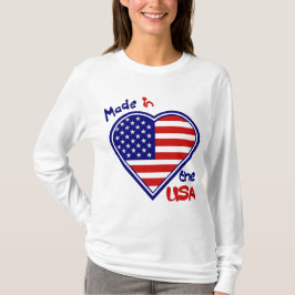 Made in the USA Heart Flag Ladys Long Sleeve T-Shirt