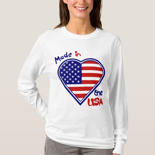 Made in the USA Heart Flag Ladys Long Sleeve T-Shirt (Vorderseite)