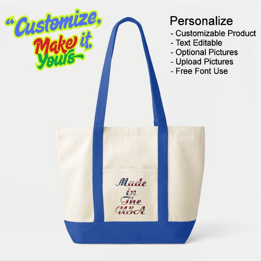 Made in the USA Natural & Blue Tote Bag Tragetasche