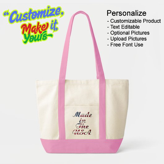 Made in the USA Natural & Pink Tote Bag Tragetasche