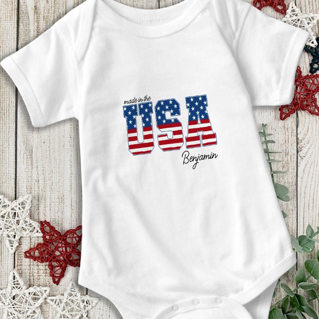 Made in USA American Flag Patriotic 4. Juli Baby Strampler (Von Creator hochgeladen)