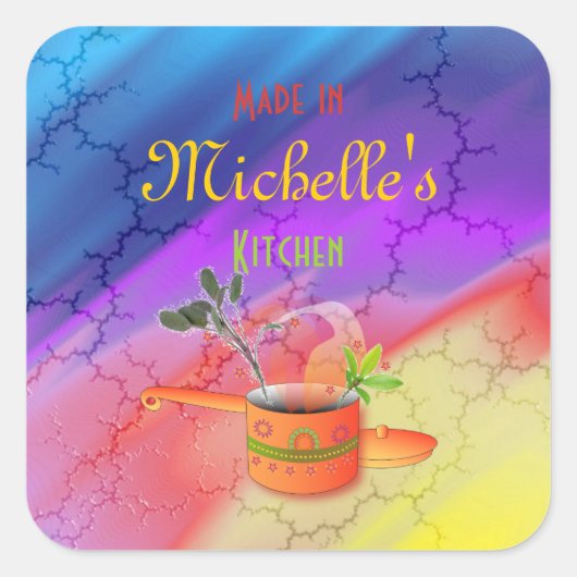 "Made in Your Kitchen" mehrfarbige Vorlage Quadratischer Aufkleber (Vorderseite)