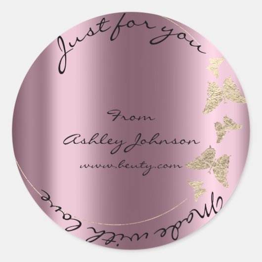Made Liebe for you name Butterfly Pink Lila Gold Runder Aufkleber (Vorderseite)