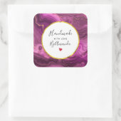 Made mit Liebe Lila und Gold Abstrakt Agate Quadratischer Aufkleber (Tasche)