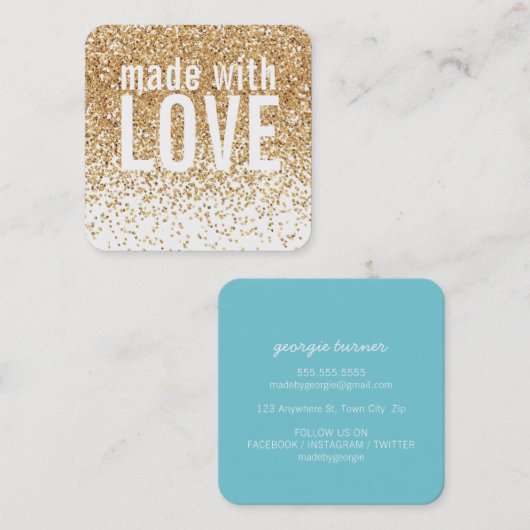 MADE MIT LIEBE niedlicher Konfetti Gold Glitzer bl Quadratische Visitenkarte (Vorne/Hinten)
