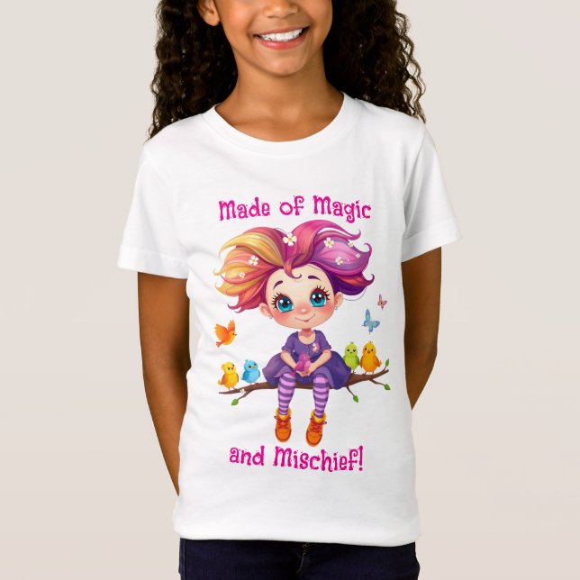 Made of Magic and Mischief Rainbow Pixie and Birds T-Shirt (Vorderseite)