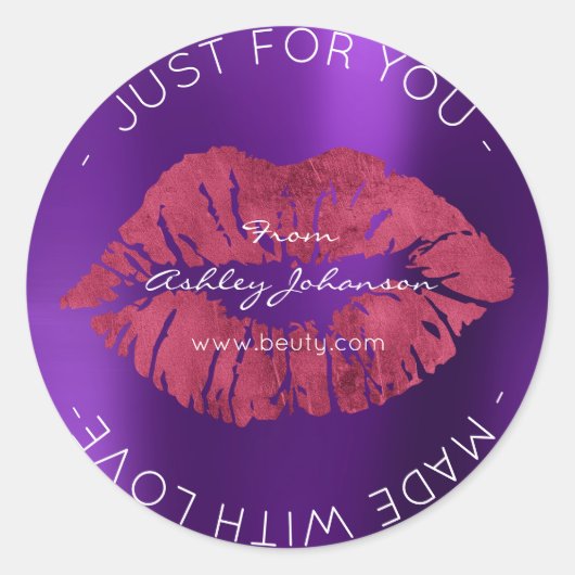 Made with Liebe Amethyst Lila Maroon Makeup Lips Runder Aufkleber (Vorderseite)