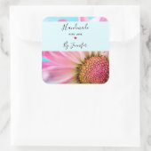 Made with Liebe Beautiful Pink Blume Foto Quadratischer Aufkleber (Tasche)