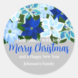 Made with Liebe - Blue Poinsettia Weihnachten Runder Aufkleber