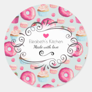 Made with Liebe Donuts and Macarons Kitchen Baking Runder Aufkleber