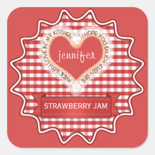 Made with Liebe Gingham Red Quadratischer Aufkleber
