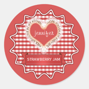 Made with Liebe Gingham Red Runder Aufkleber