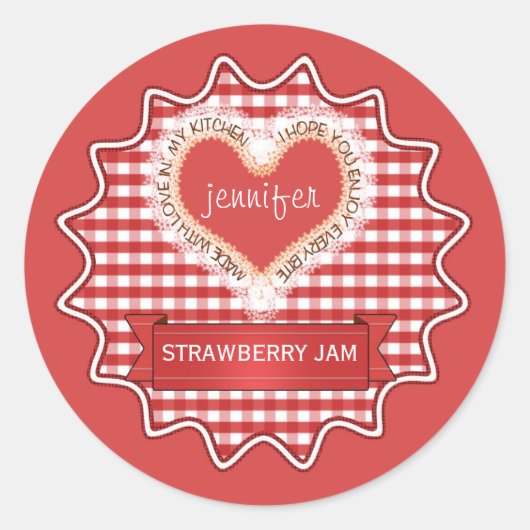 Made with Liebe Gingham Red Runder Aufkleber (Vorderseite)
