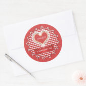 Made with Liebe Gingham Red Runder Aufkleber (Umschlag)
