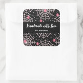 Made with Liebe Halloween Coblies & Spiders Patter Quadratischer Aufkleber (Tasche)