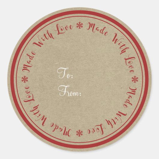 Made with Liebe Handmade Rustic Kraft Christmas Runder Aufkleber (Vorderseite)