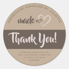 Made with Liebe Heart Dankeschön Label Kraft Paper Runder Aufkleber