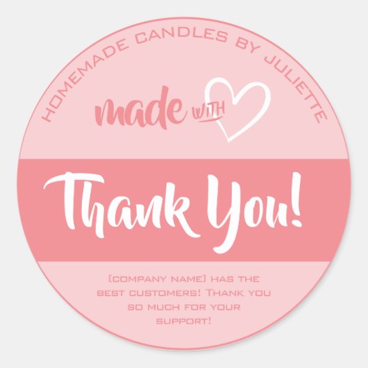 Made with Liebe Herzlichen Dank Ihnen Labels Girly Runder Aufkleber (Vorderseite)