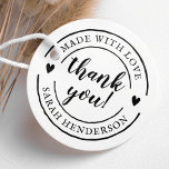 Made with Liebe & Individuelle Name Product Vielen Gummistempel<br><div class="desc">Erstellen Sie Ihre eigene individuelle Dankbarkeit Holz Kunst Briefmarke mit dieser niedlichen Vorlage. Dieses Design zeichnet sich durch "danke" in eleganter Schrift, "made with Liebe", und Ihren Namen oder Firmennamen in kreisförmiger Typografie aus. Es gibt zwei Herzen und eine runde Vintage Grenze. Klicken Sie auf "Personalisieren" und bearbeiten Sie den...</div>