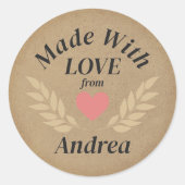 Made with Liebe Individuelle Name Runder Aufkleber (Vorderseite)