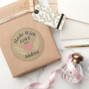 Made with Liebe Individuelle Name Runder Aufkleber