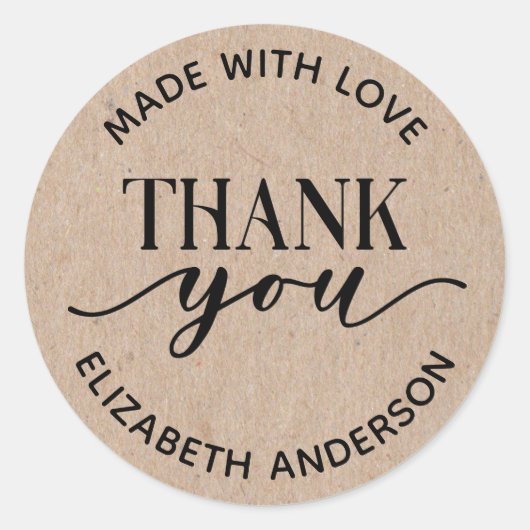 Made with Liebe Kraft Paper Vielen Dank Runder Aufkleber (Vorderseite)