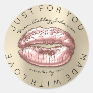 Made with Liebe Pink Kiss Ivory Makeup Lips Runder Aufkleber