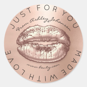 Made with Liebe Pink Kiss Rose Gold Makeup Lips Runder Aufkleber
