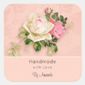 Made with Liebe Pink & White Rose Bouquet Quadratischer Aufkleber (Vorderseite)