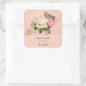 Made with Liebe Pink & White Rose Bouquet Quadratischer Aufkleber (Tasche)