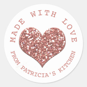 Made with Liebe Rose Gold Glitzer Heart Homemade Runder Aufkleber