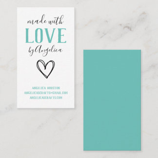 Made with Liebe Script Turquoise Heart Visitenkarte
