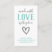 Made with Liebe Script Turquoise Heart Visitenkarte (Vorderseite)