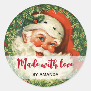Made with Liebe Vintag Santa Claus & Pine Wreath Runder Aufkleber
