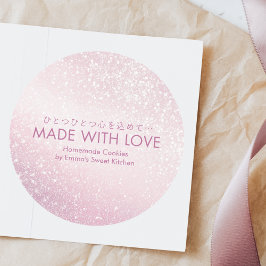 Made with Love Pink Glitter Minimalist Bakery Runder Aufkleber