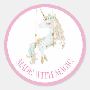 Made with Magic Pink & Gold Unicorn Runder Aufkleber
