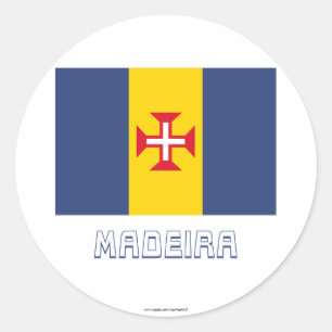 Madeira-Flagge mit Namen Runder Aufkleber