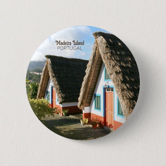 Madeira Island Foto mit typischen Häusern, Portuga Button (Vorderseite)