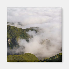 Madeira mountains in misty clouds, moody nature magnet