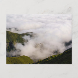 Madeira mountains in misty clouds, moody nature postkarte
