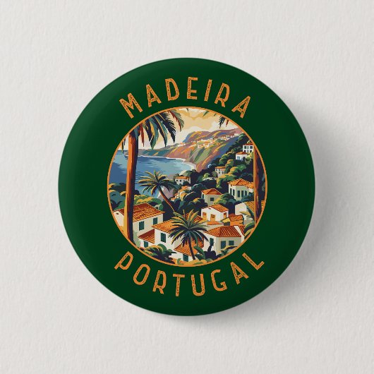 Madeira Portugal Retro Distressed Circle Button (Vorderseite)