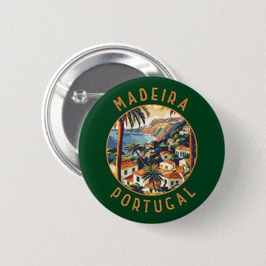 Madeira Portugal Retro Distressed Circle Button (Vorne & Hinten)