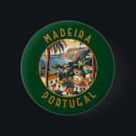 Madeira Portugal Retro Distressed Circle Button<br><div class="desc">Madeira Retrovektor-Reisedesign. Madeira,  eine autonome Region Portugals,  ist ein Archipel mit vier Inseln vor der Nordwestküste Afrikas. Es ist bekannt für seinen berühmten Wein und das warme,  subtropische Klima.</div>