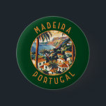 Madeira Portugal Retro Distressed Circle Button<br><div class="desc">Madeira Retrovektor-Reisedesign. Madeira,  eine autonome Region Portugals,  ist ein Archipel mit vier Inseln vor der Nordwestküste Afrikas. Es ist bekannt für seinen berühmten Wein und das warme,  subtropische Klima.</div>