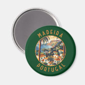 Madeira Portugal Retro Distressed Circle Magnet (Vorderseite/Rückseite)
