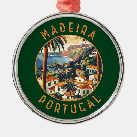 Madeira Portugal Retro Distressed Circle Ornament Aus Metall (Vorne)