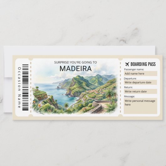 Madeira Trip Boarding Pass Ticket Einladung (Vorderseite)