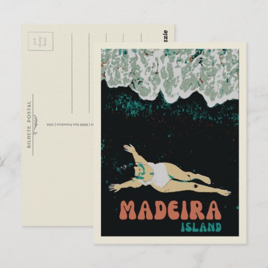 Madeiras Illustration von Black Sand Beach Postkarte (Vorne/Hinten)