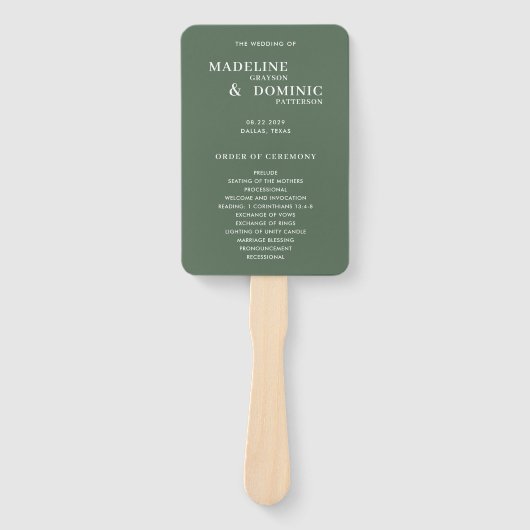 Madeline Forest Green Modern Wedding Program Fächer (Vorderseite)