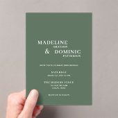Madeline Forest Green Simple Modern Wedding Acryleinladungen (Insitu (Handheld))